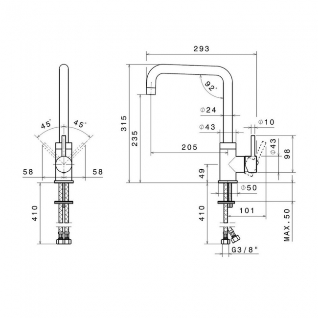 Prima+ Riace U-Spout Kitchen Sink Mixer Tap - Chrome