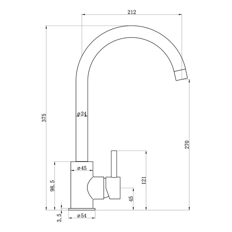 Prima Soho Swan Neck Single Lever Kitchen Sink Mixer Tap - Chrome