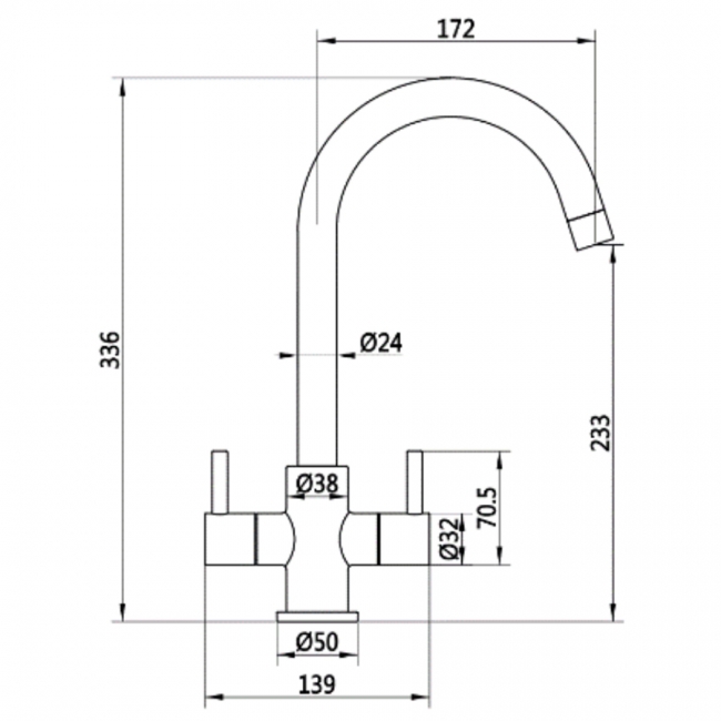 Prima Staten Swan Neck Dual Lever Kitchen Sink Mixer Tap - Black