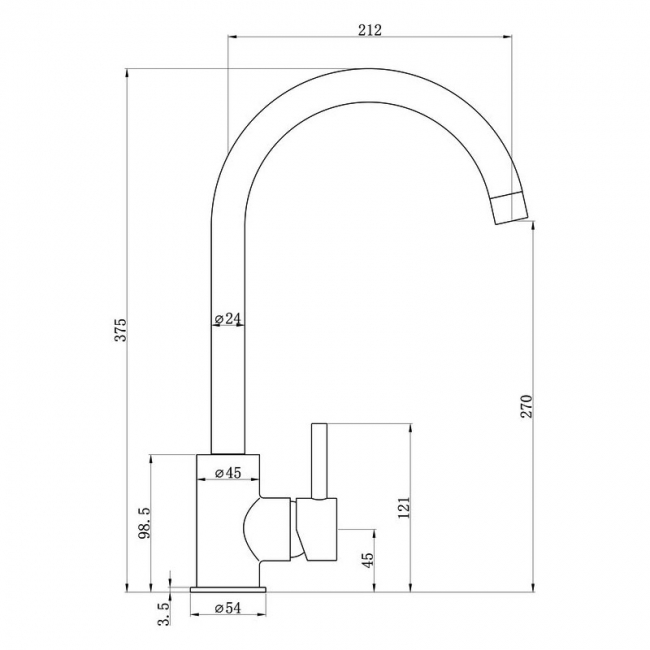 Prima Swan Neck Single Lever Kitchen Sink Mixer Tap - Copper