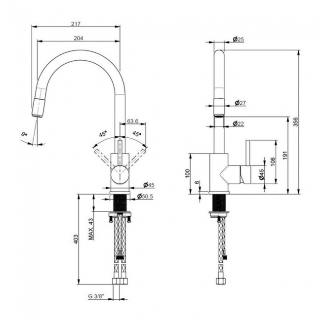 Prima+ Tiber Pull Out Single Lever Kitchen Sink Mixer Tap - Stainless Steel