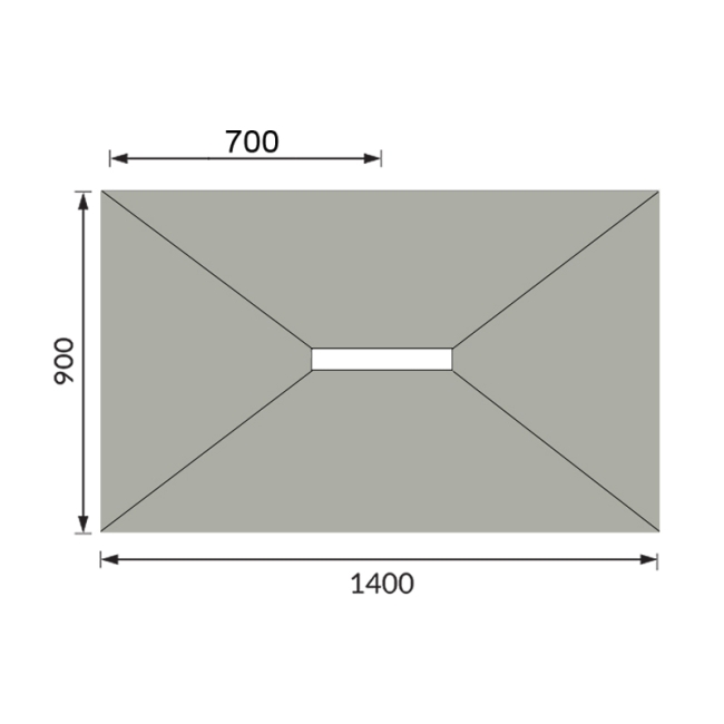 ProWarm ProTray Linear Centre Drain Wet Room Shower Tray Former 1400mm x 900mm  | Dimension Image