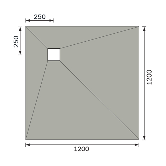 ProWarm ProTray Corner Drain Wet Room Shower Tray Former 1200mm x 1200mm  | Dimension Image