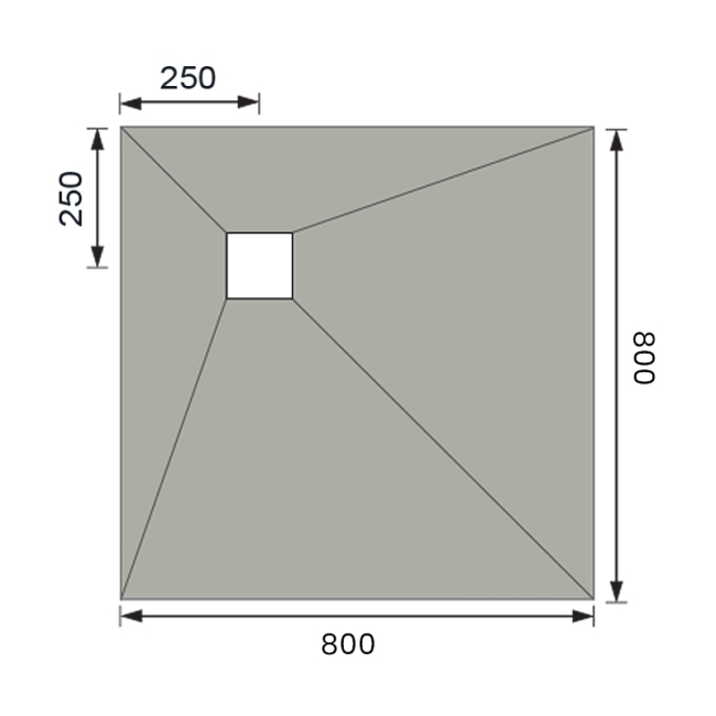 ProWarm ProTray Corner Drain Wet Room Shower Tray Former 800mm x 800mm  | Dimension Image