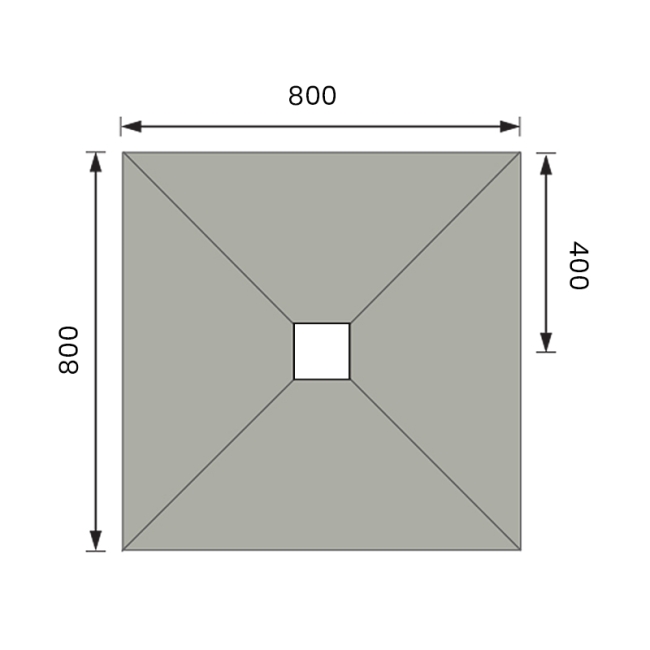 ProWarm ProTray Centre Drain Wet Room Shower Tray Former 800mm x 800mm  | Dimension Image
