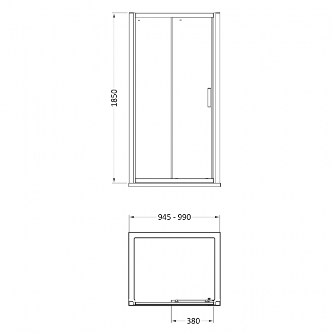 Delphi Advantage Sliding Shower Door 1000mm Wide - 6mm Glass  | Dimension Image