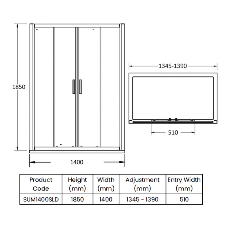 Delphi Advantage Double Sliding Shower Door 1400mm Wide - 6mm Glass