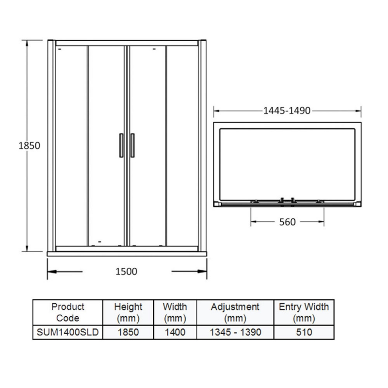 Purity Advantage Double Sliding Shower Door 1500mm Wide - 6mm Glass