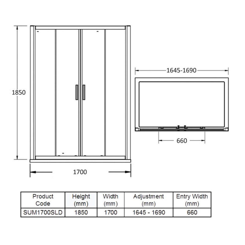 Purity Advantage Double Sliding Shower Door 1700mm Wide - 6mm Glass