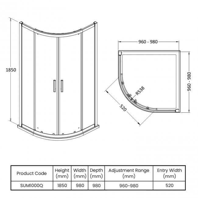Delphi Advantage 2-Door Quadrant Shower Enclosure 1000mm x 1000mm - 6mm Glass