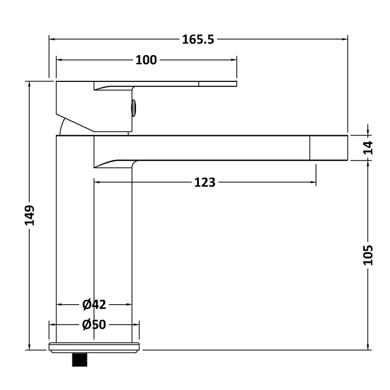 Delphi Cargo Brushed Brass Mono Basin Mixer Tap  | Dimension Image