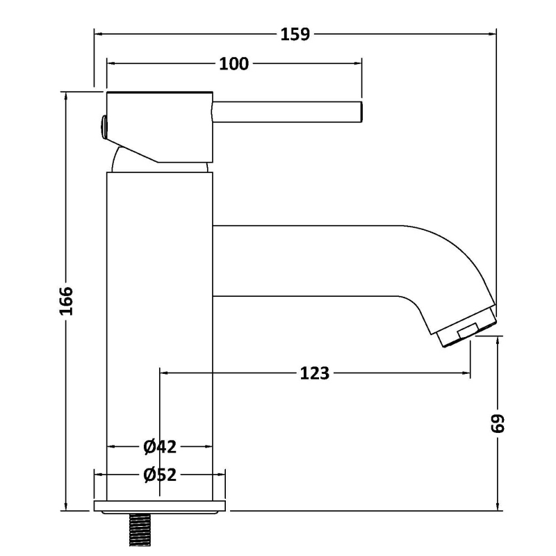 Delphi Corinthian Matt Black Mono Basin Mixer Tap  | Dimension Image