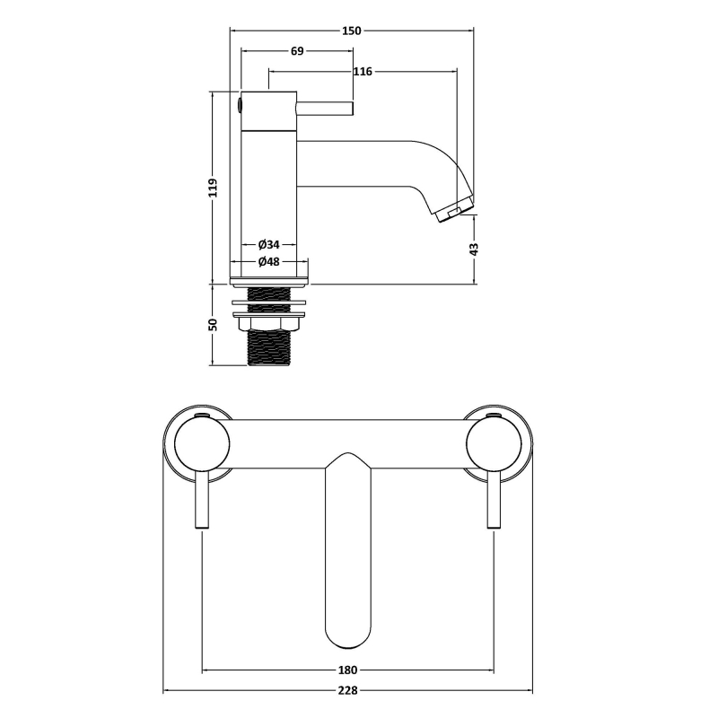 Delphi Corinthian Brushed Brass Bath Filler Tap  | Dimension Image