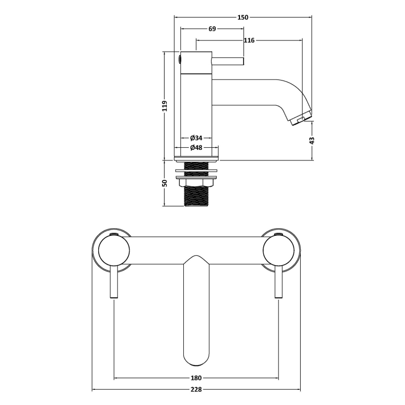 Delphi Corinthian Matt Black Bath Filler Tap  | Dimension Image