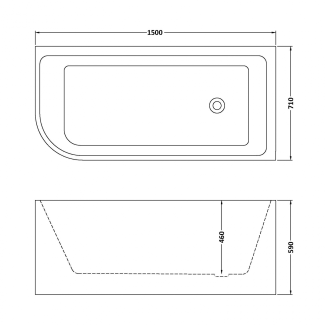 Delphi Crest J-Shaped Freestanding Curved Corner Bath 1500mm x 710mm Right Handed