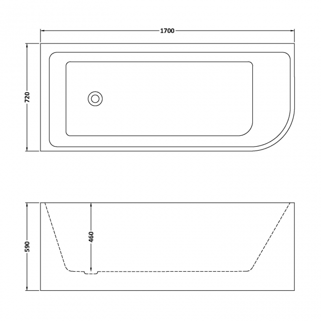 Delphi Crest J-Shaped Freestanding Curved Corner Bath 1700mm x 720mm Left Handed