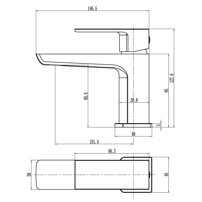 Delphi Dive Chrome Mono Basin Mixer Tap  | Dimension Image