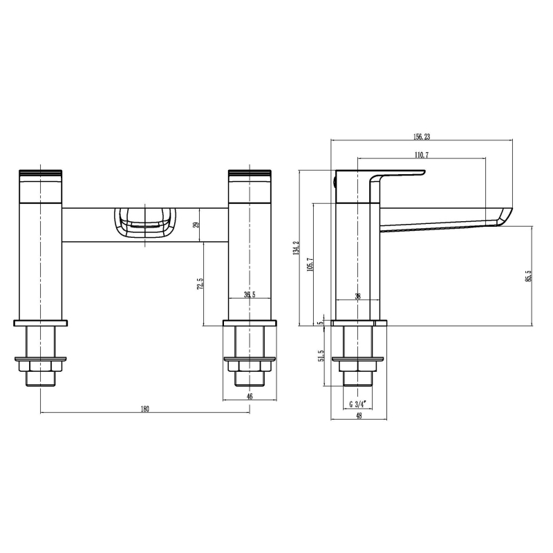 Delphi Dive Chrome Bath Filler Tap  | Dimension Image