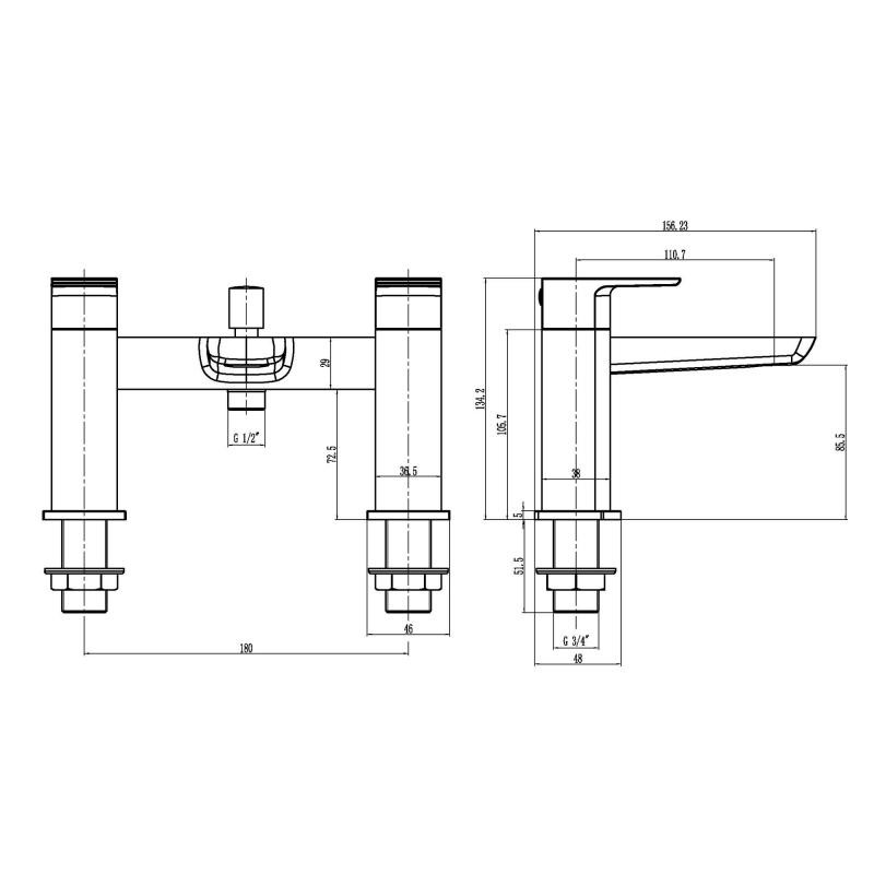 Delphi Dive Chrome Bath Shower Mixer Tap with Kit  | Dimension Image