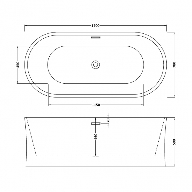 Delphi Drift Concave Oval Modern Freestanding Bath 1700mm x 780mm