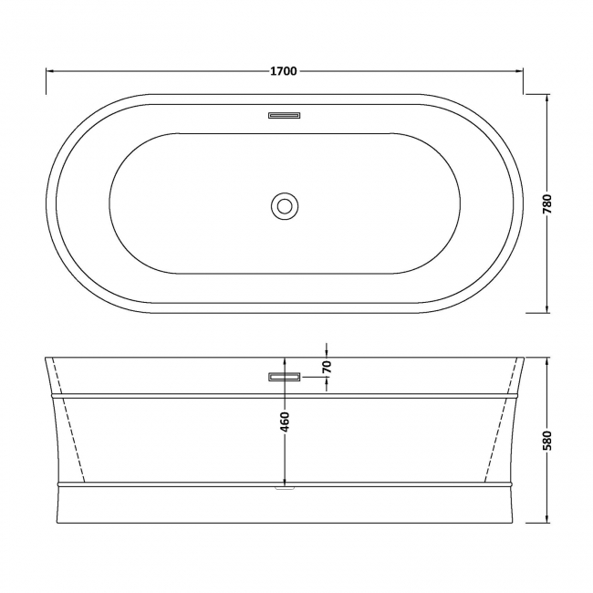 Delphi Drift Deco Concave Oval Modern Freestanding Bath 1700mm x 780mm