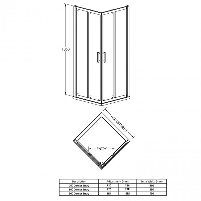 Purity Excel Corner Entry Shower Enclosure 800mm x 800mm - 5mm Glass