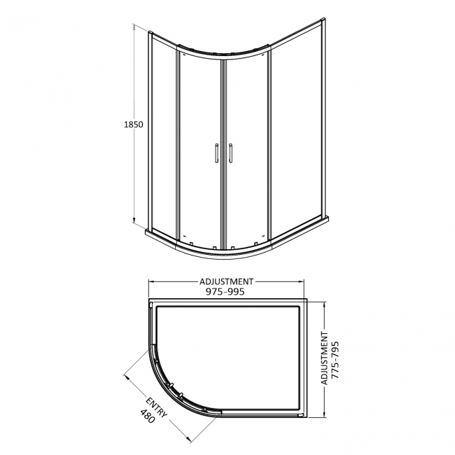 Delphi Expressions Matt Black Offset Quadrant Shower Enclosure 1000mm x 800mm - 6mm Glass