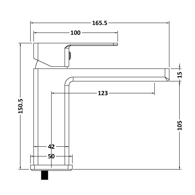 Delphi Fathom Brushed Brass Mono Basin Mixer Tap  | Dimension Image