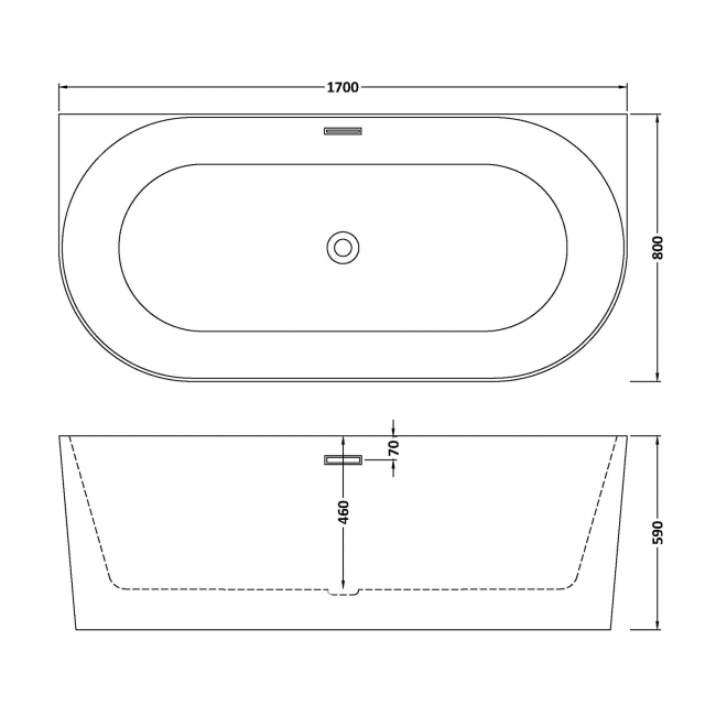 Delphi Paradise D-Shaped Back-to-Wall Freestanding Bath 1700mm x 800mm