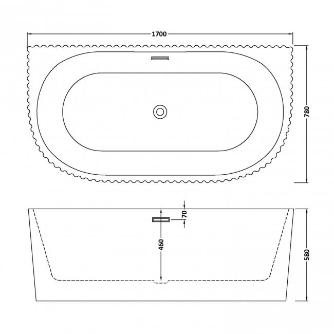Delphi Paradise Fluted D-Shaped Back-to-Wall Freestanding Bath 1700mm x 780mm