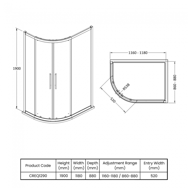 Delphi Peak Offset Quadrant Shower Enclosure 1200mm x 900mm - 8mm Glass
