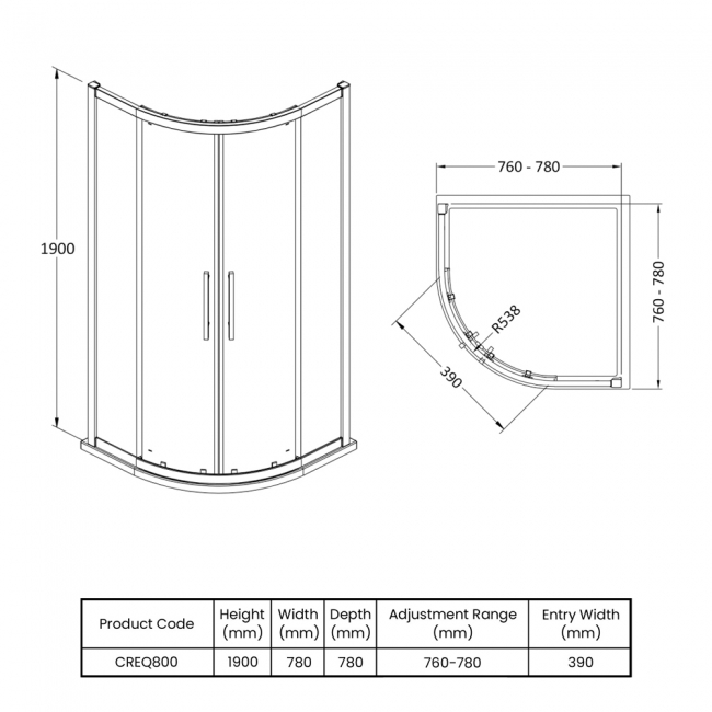 Delphi Peak Double Quadrant Shower Enclosure 800mm x 800mm - 8mm Glass