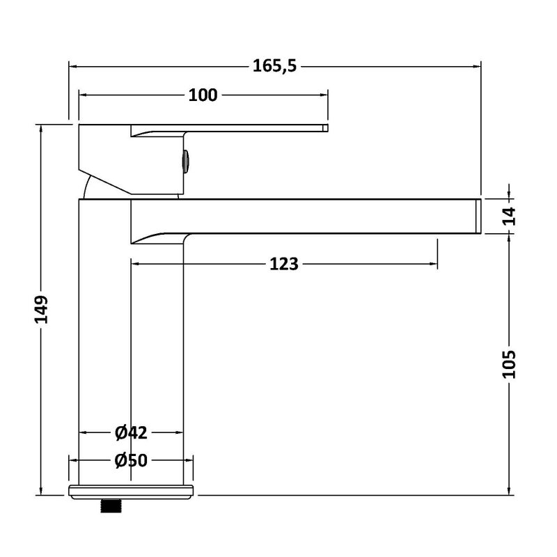 Delphi Port Brushed Brass Mono Basin Mixer Tap  | Dimension Image