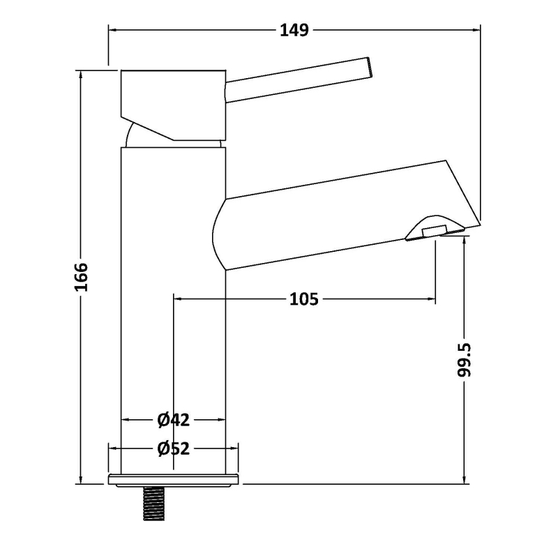 Delphi Quay Brushed Brass Mono Basin Mixer Tap  | Dimension Image