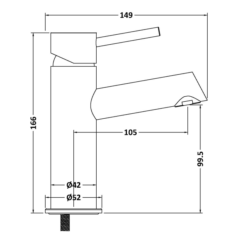 Delphi Quay Chrome Mono Basin Mixer Tap  | Dimension Image
