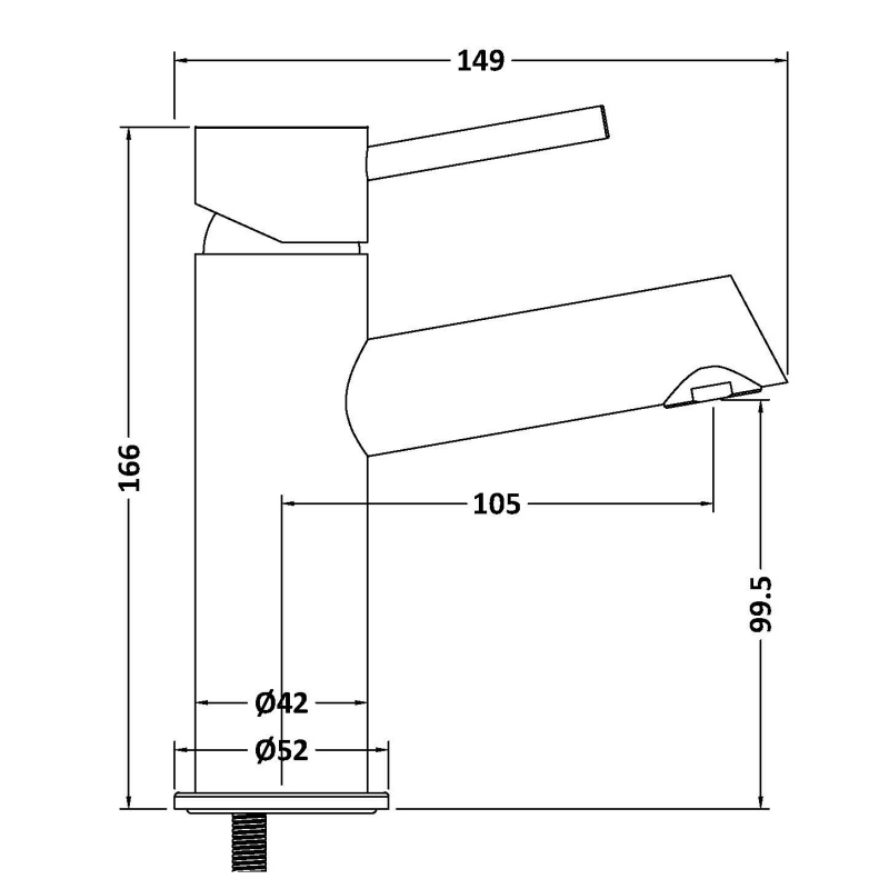 Delphi Quay Matt Black Mono Basin Mixer Tap  | Dimension Image