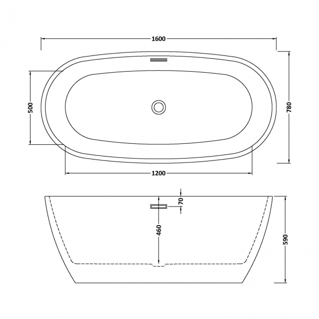 Delphi Ravine Oval Modern Freestanding Bath 1600mm x 780mm