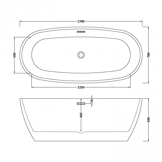 Delphi Ravine Oval Modern Freestanding Bath 1700mm x 780mm