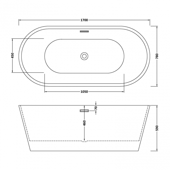 Delphi Scenic Oval Modern Freestanding Bath 1700mm x 780mm  | Dimension Image