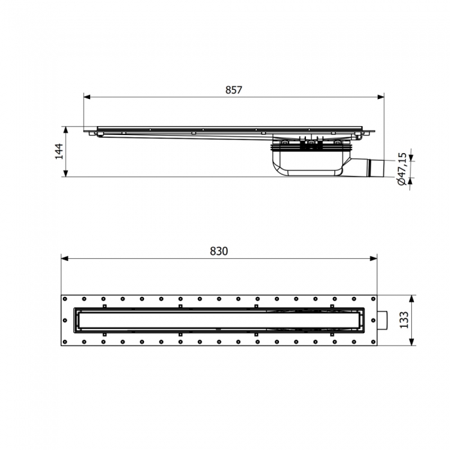 Purus Living Linear Parallel Wet Floor Drain 800mm Wide Stainless Steel Tile Grate