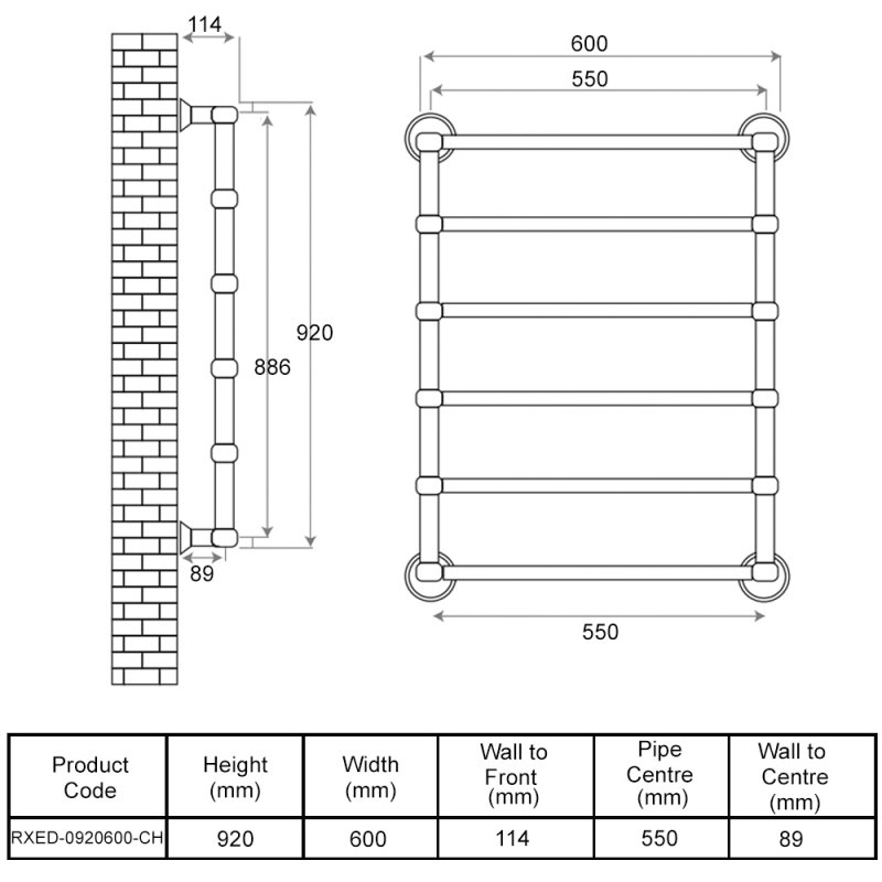 Radox Edwardian Traditional Heated Towel Rail 920mm H x 600mm W Chrome