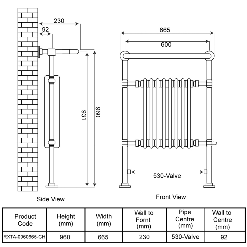 Radox Taurus Radiator Heated Towel Rail 960mm H x 665mm W Chrome/White