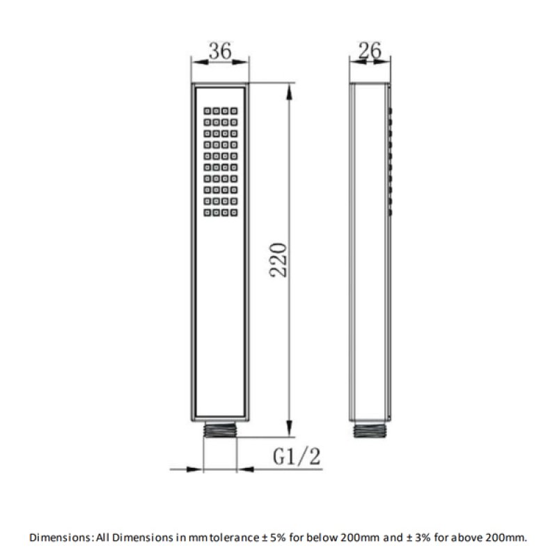 RAK ABS Square Shower Handset - Chrome