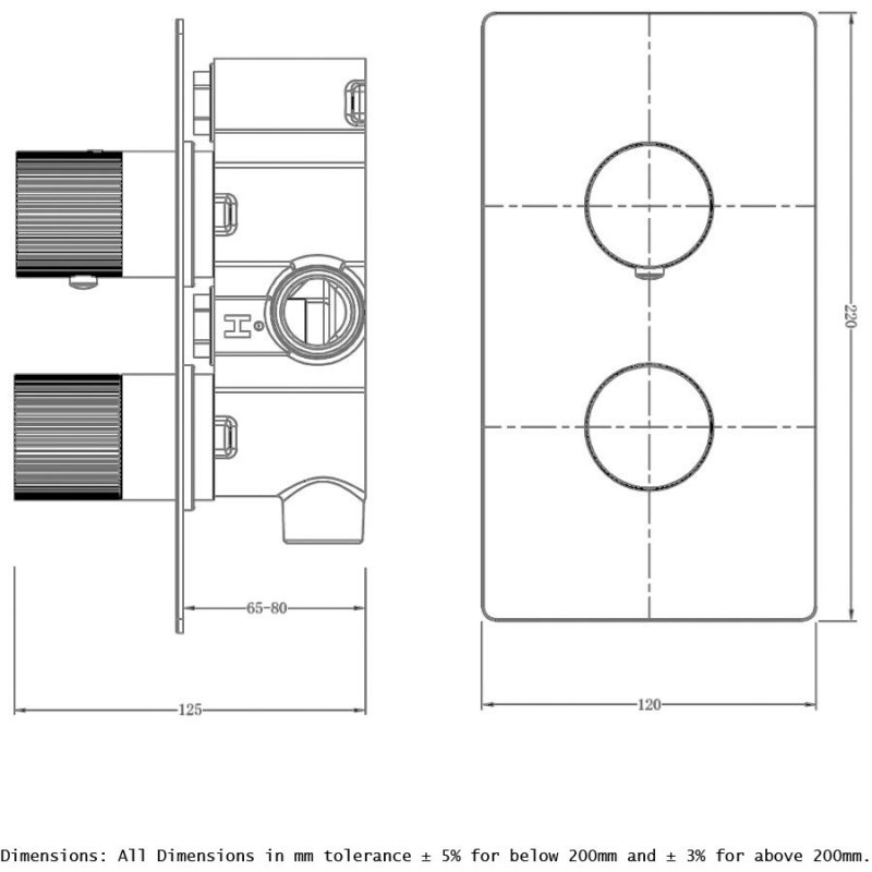 RAK Amalfi Thermostatic Dual Outlet Concealed Shower Valve - Chrome