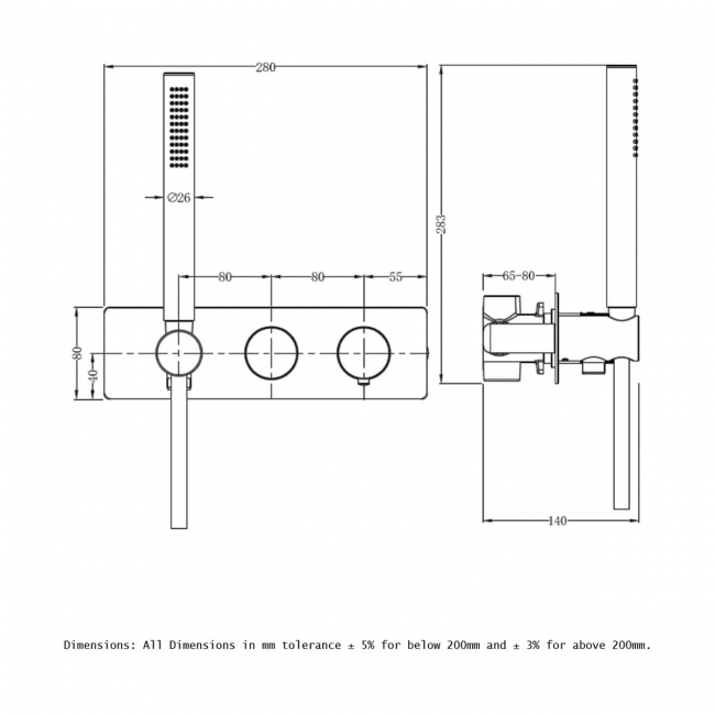 RAK Amalfi Thermostatic Concealed Dual Outlet Shower Valve with Handset - Chrome