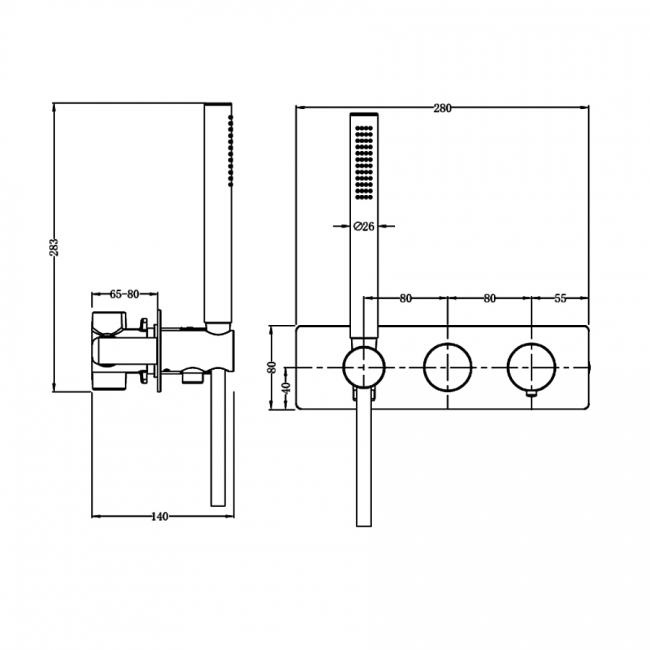 RAK Amalfi Thermostatic Concealed Dual Outlet Shower Valve with Handset - Brushed Nickel