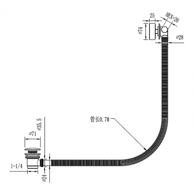 RAK Bath Overflow Filler Waste - Brushed Gold