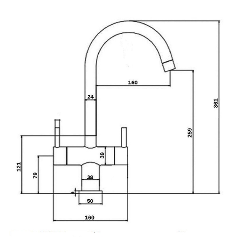 RAK Berlin Contemporary Cruciform Kitchen Sink Mixer Tap Dual Handle - Chrome