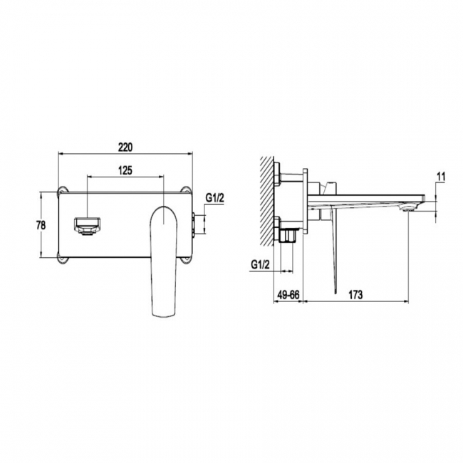 RAK Blade Wall Mounted Basin Mixer Tap with Back Plate - Chrome