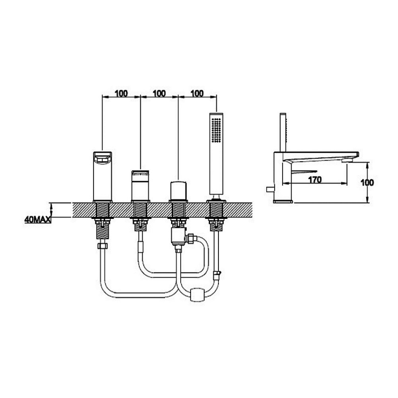RAK Blade 4-Hole Bath Shower Mixer Tap Pillar Mounted - Chrome